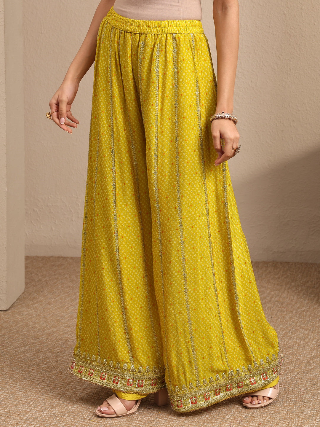  Libas Art Yellow Bandhani Printed Chinon Suit Set With Dupatta 