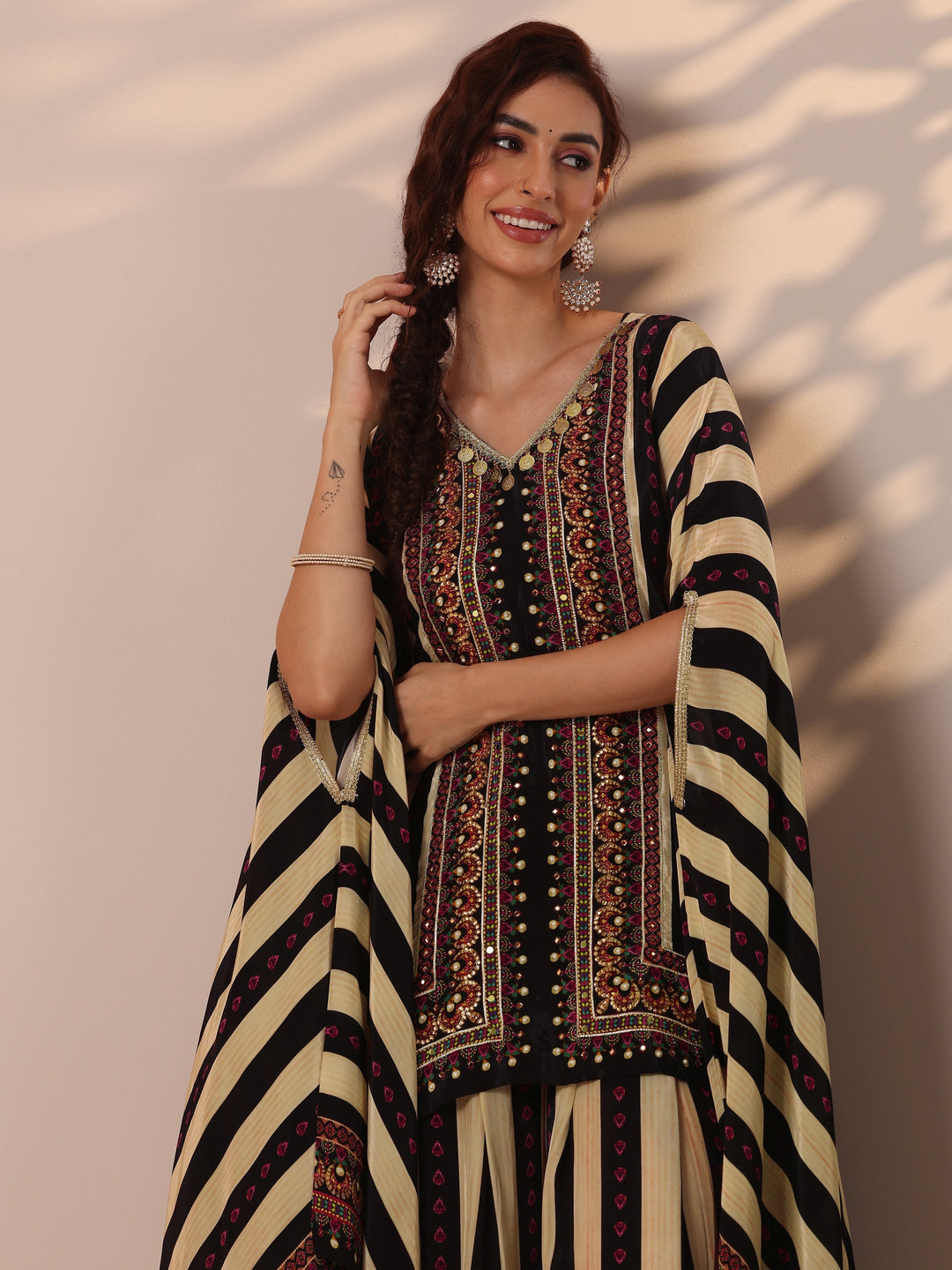  Black Embellished Crepe Co-Ord Sets 