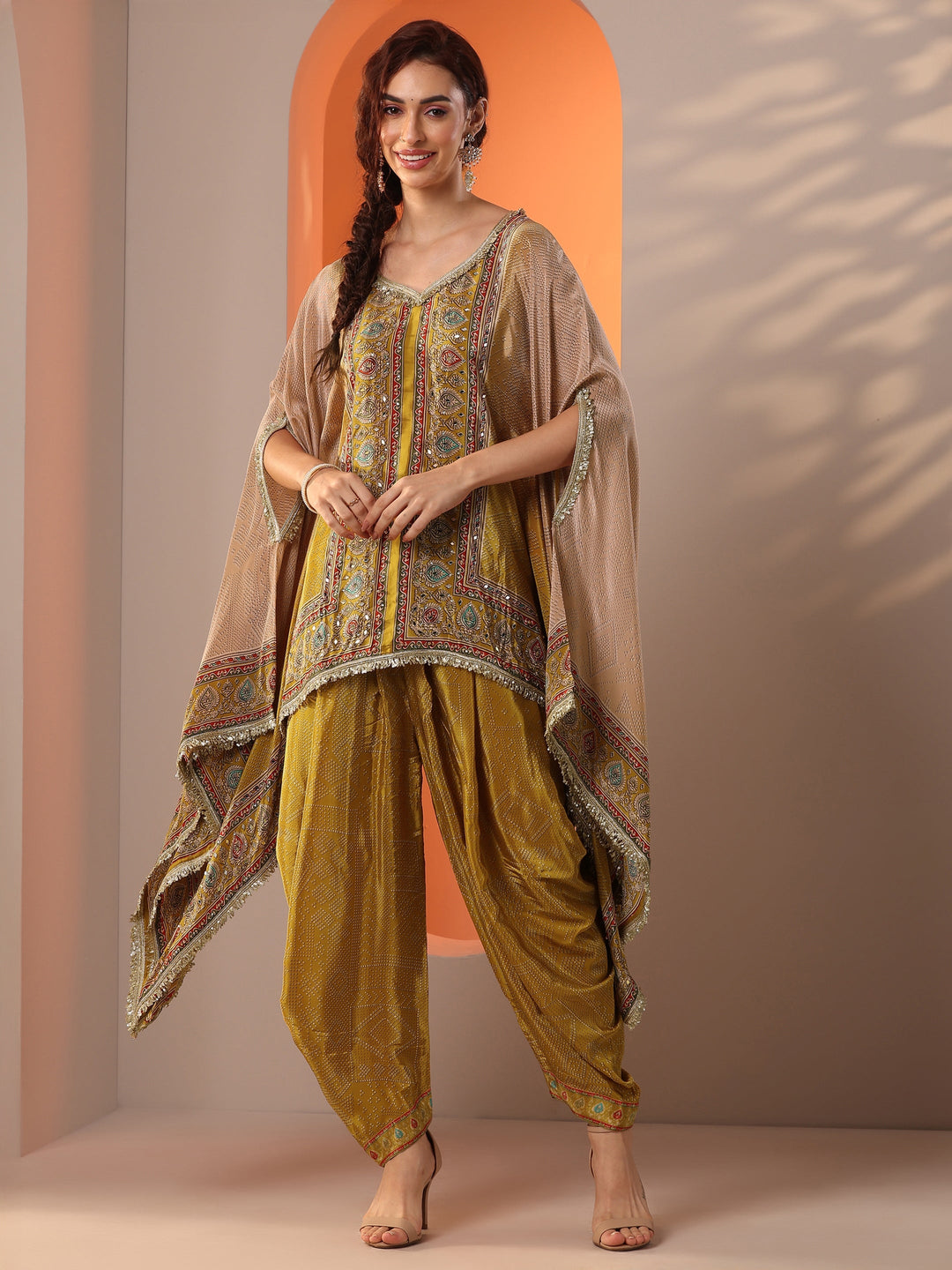  Mustard Embellished Crepe Co-Ord Sets 