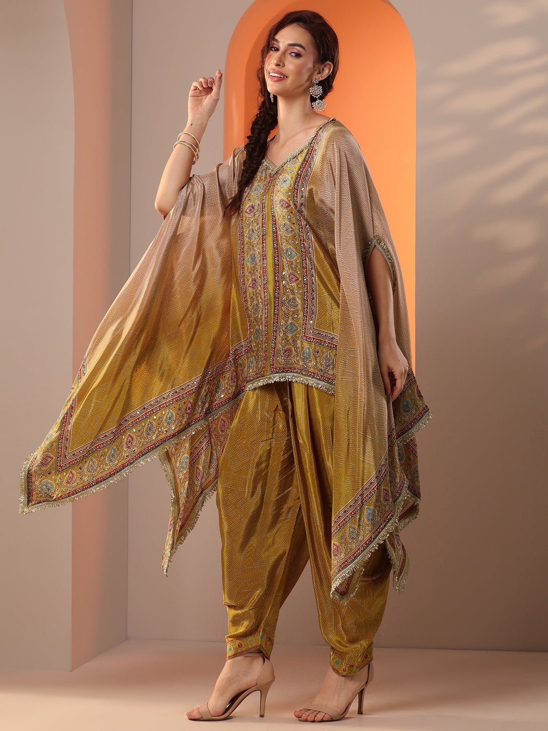  Mustard Embellished Crepe Co-Ord Sets 