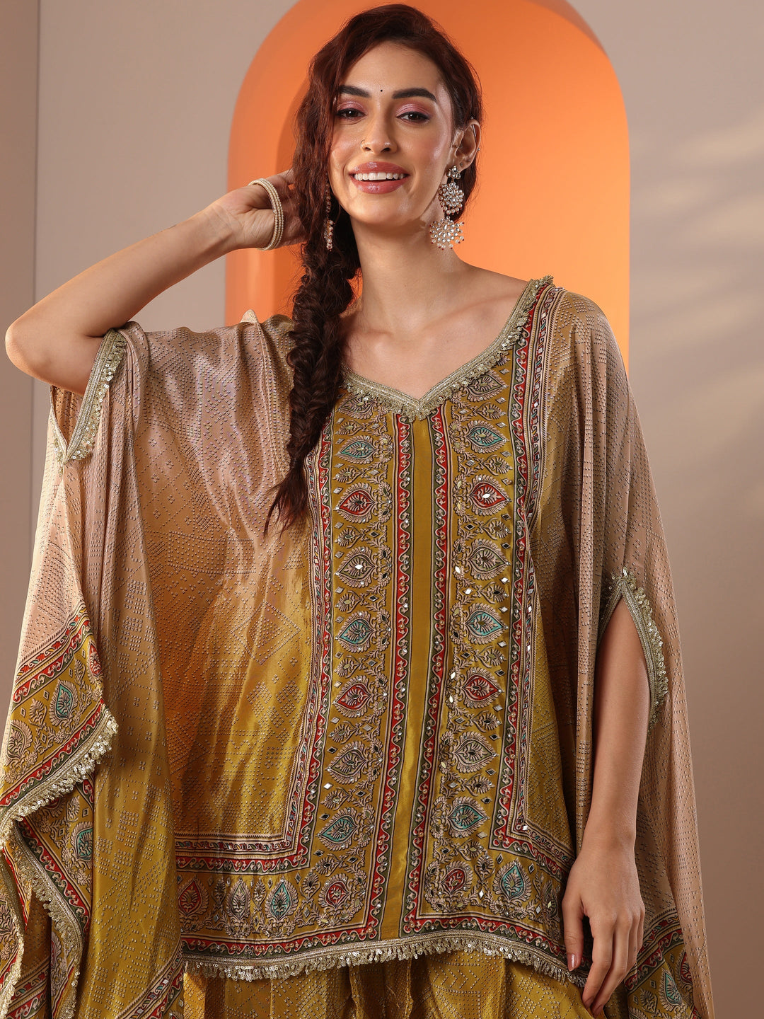  Mustard Embellished Crepe Co-Ord Sets 