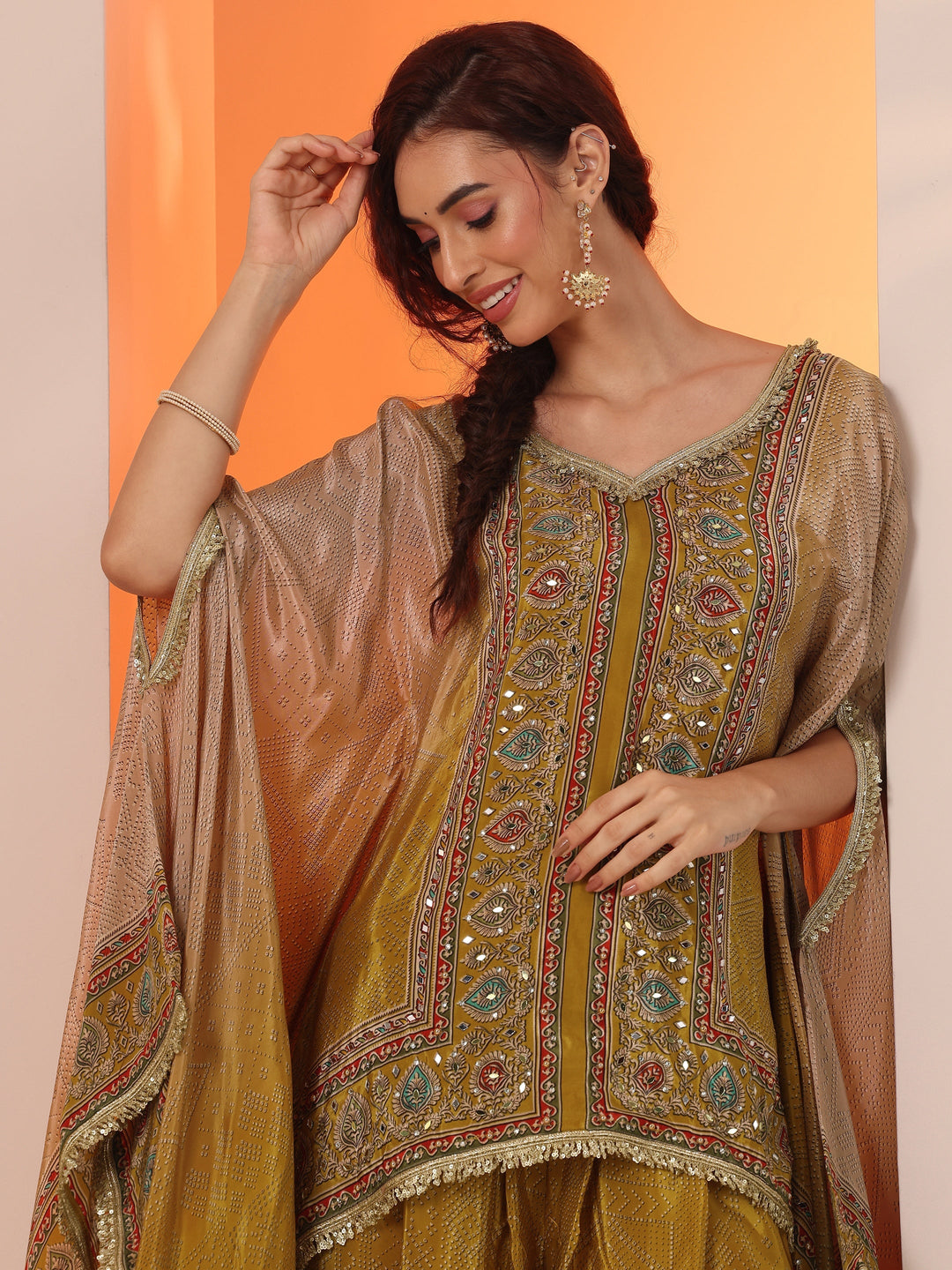  Mustard Embellished Crepe Co-Ord Sets 