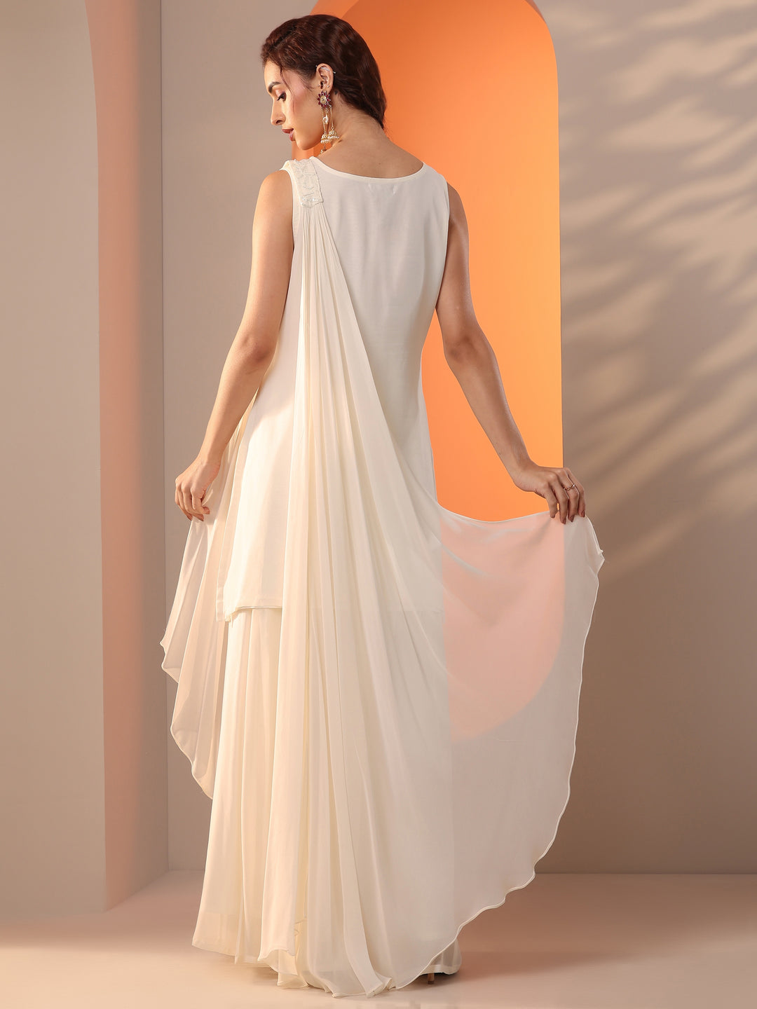  Libas Art White Embellished Georgette Straight Suit Set With Dupatta 