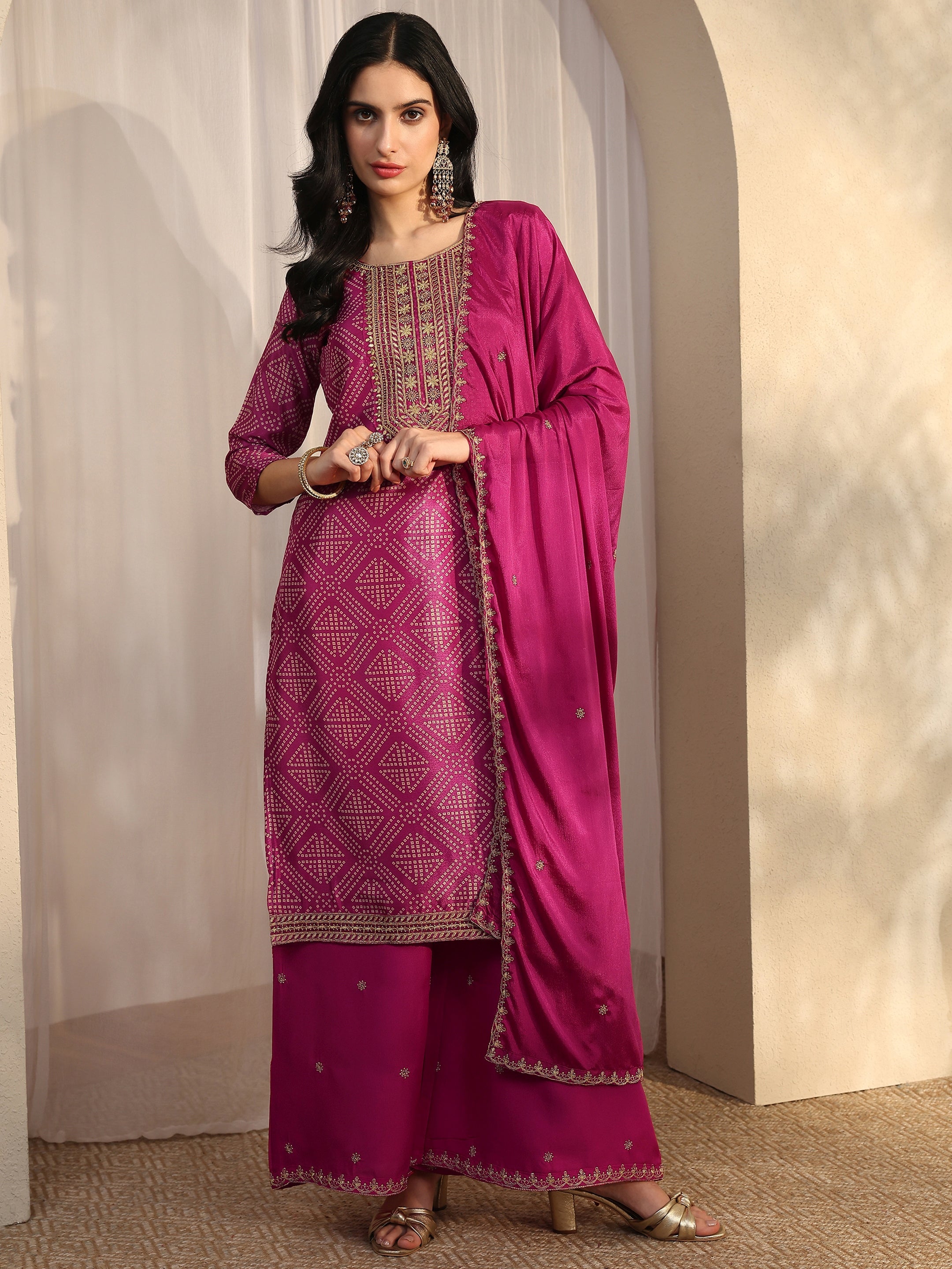 libas Pink Bandhani Printed Chinon Straight Suit Set With Dupatta-picture-68