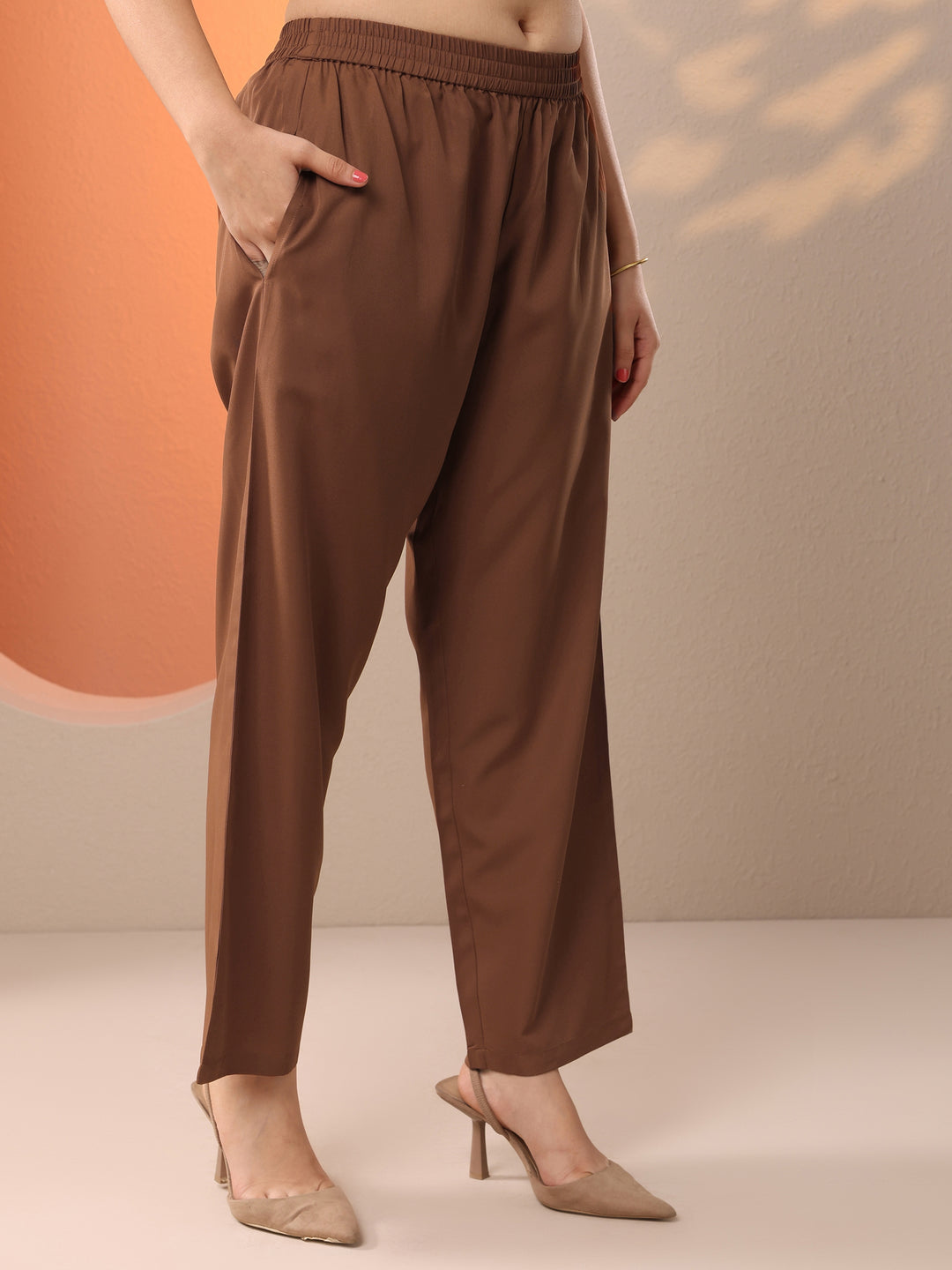  Brown Printed Silk Blend Straight Suit Set With Dupatta 