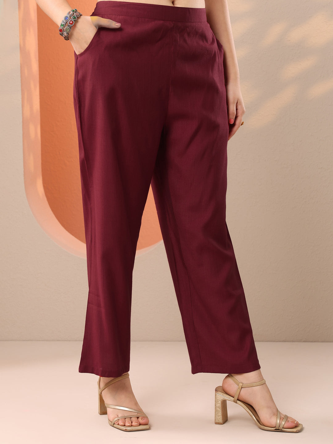  Maroon Embroidered Silk Blend Straight Kurta Set 