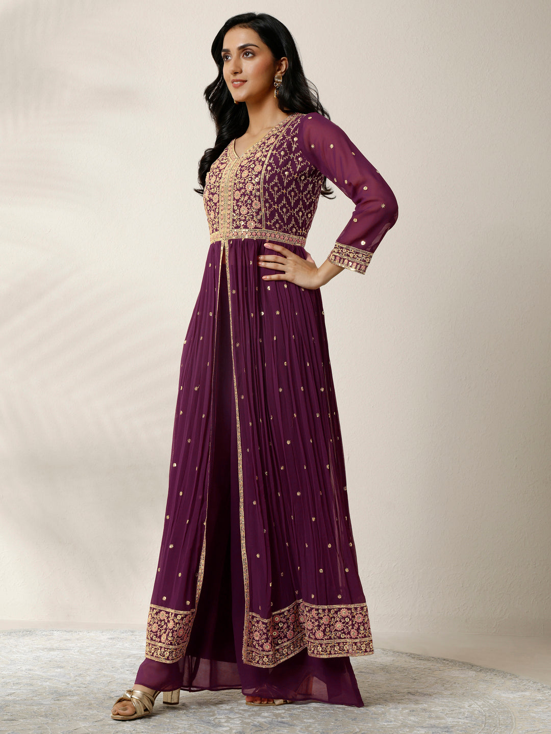  Libas Art Embroidered Georgette Anarkali Suit Set With Dupatta 