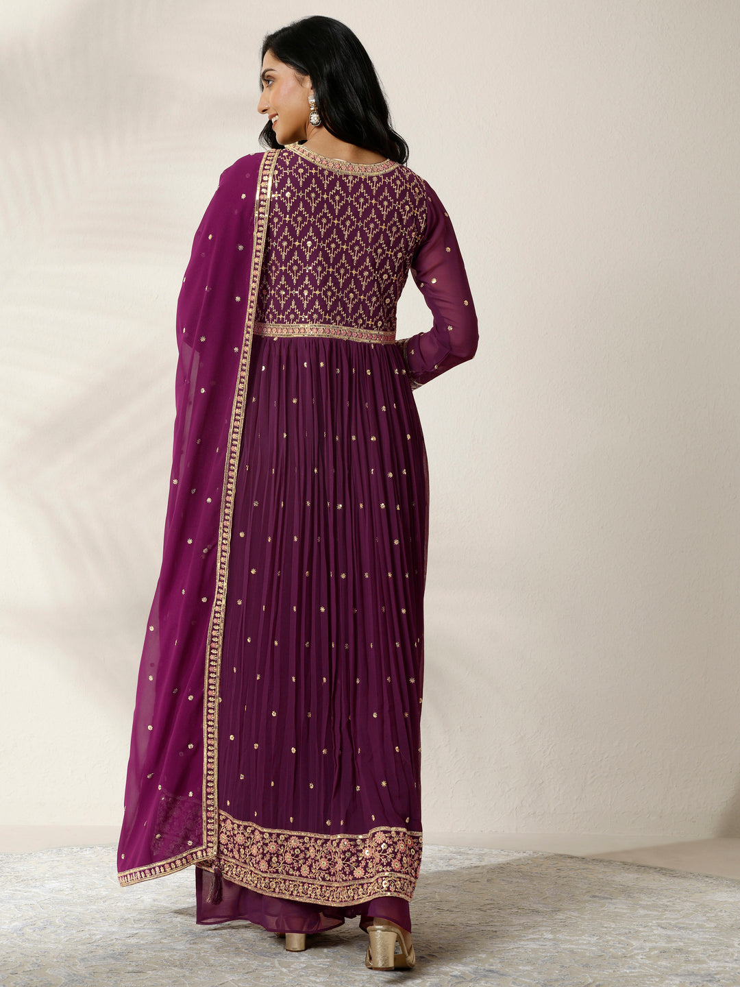  Libas Art Embroidered Georgette Anarkali Suit Set With Dupatta 