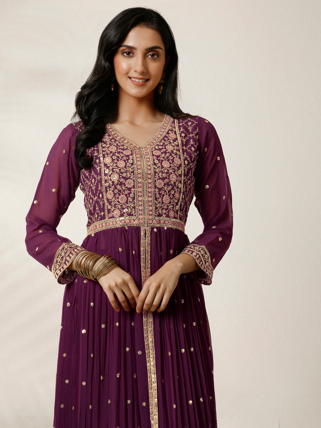  Libas Art Embroidered Georgette Anarkali Suit Set With Dupatta 