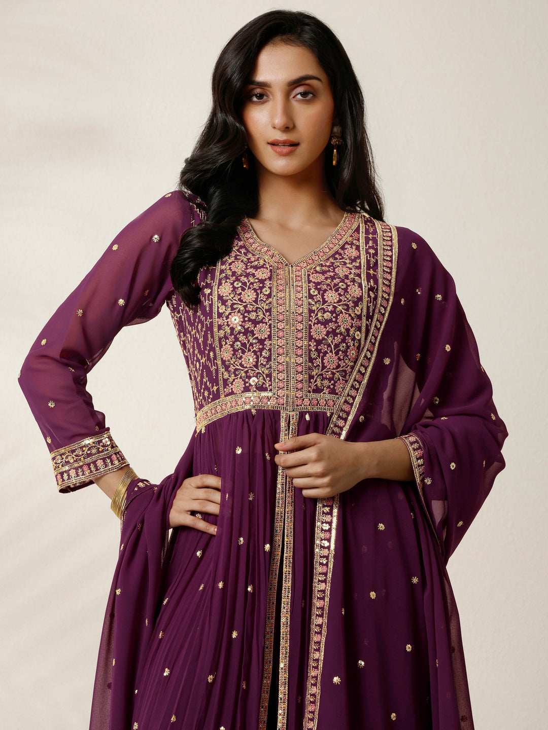  Libas Art Embroidered Georgette Anarkali Suit Set With Dupatta 