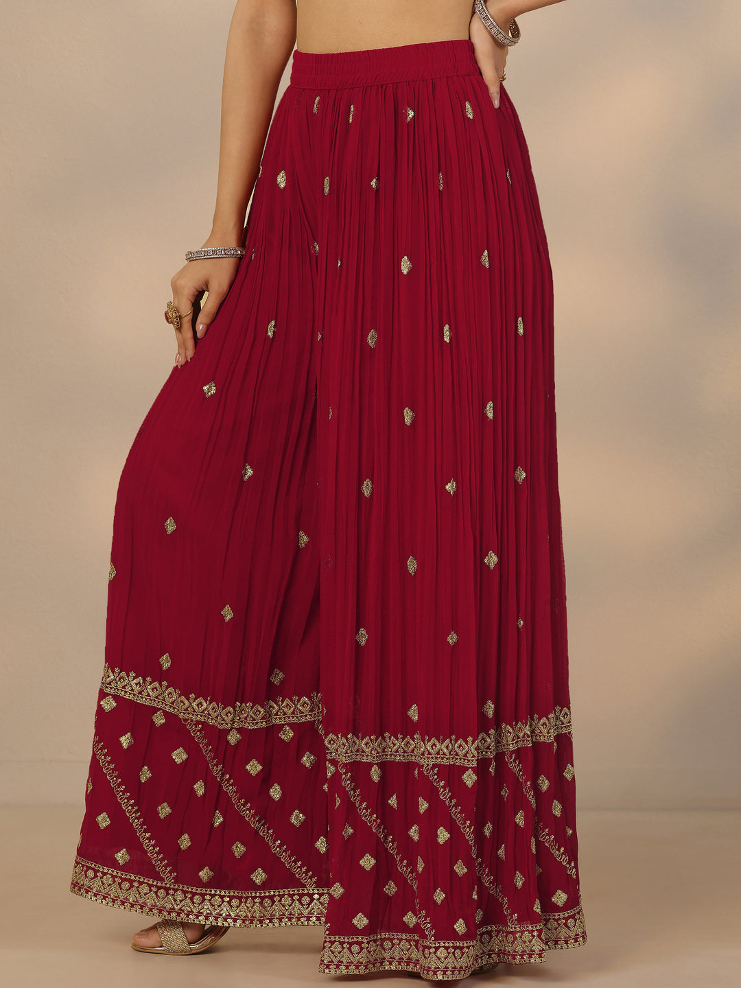  Libas Art Red Embroidered Georgette Straight Suit Set With Dupatta 