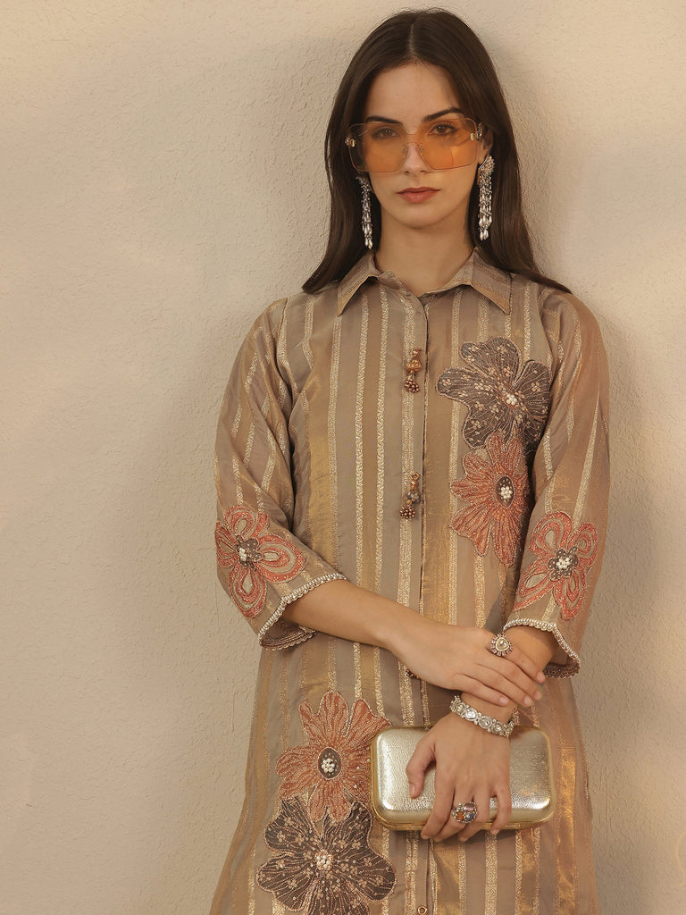 Libas Grey Embroidered Organza Co-Ord Sets