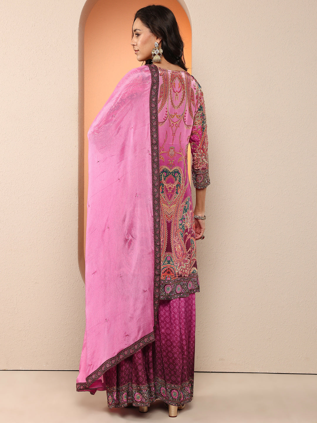  Libas Art Purple Printed Crepe Straight Suit Set With Dupatta 