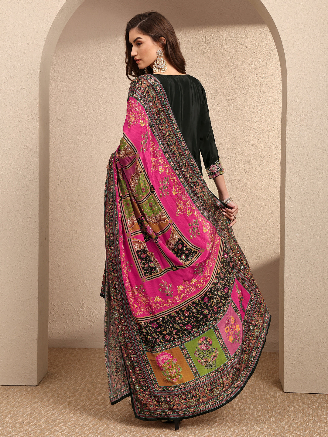  Libas Art Black Embroidered Crepe Anarkali Suit Set With Dupatta 