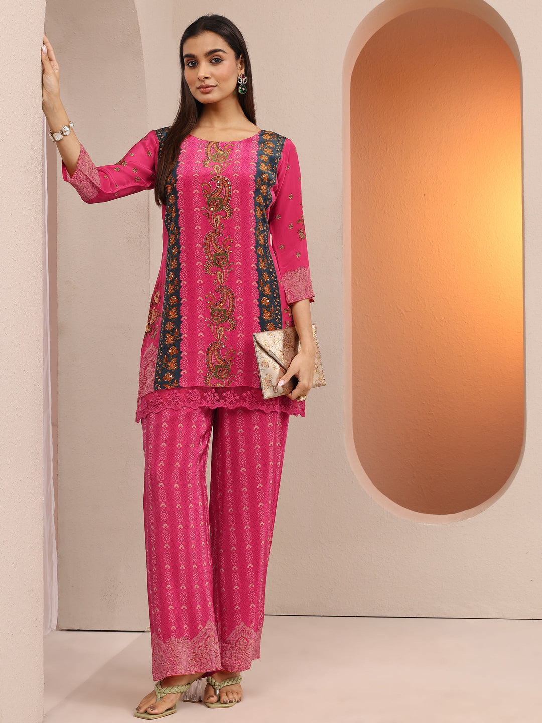  Pink Printed Crepe Co-Ord Sets 