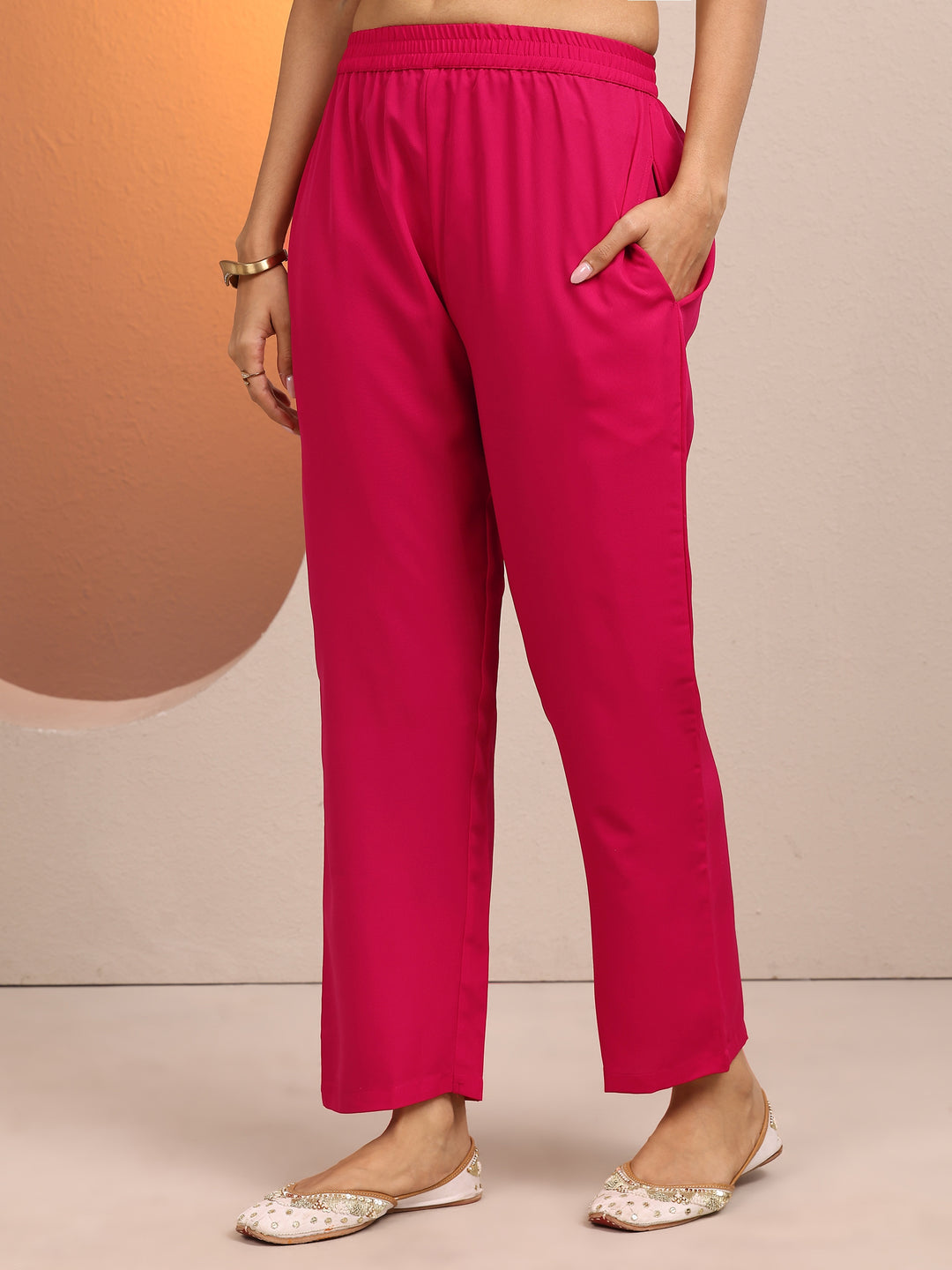  Pink Woven Design Silk blend Straight Suit Set With Dupatta 