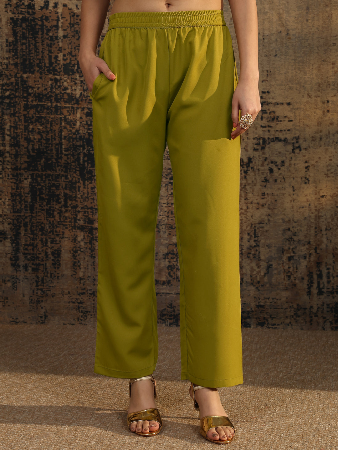  Olive Woven Design Silk Blend Straight Suit Set With Dupatta 