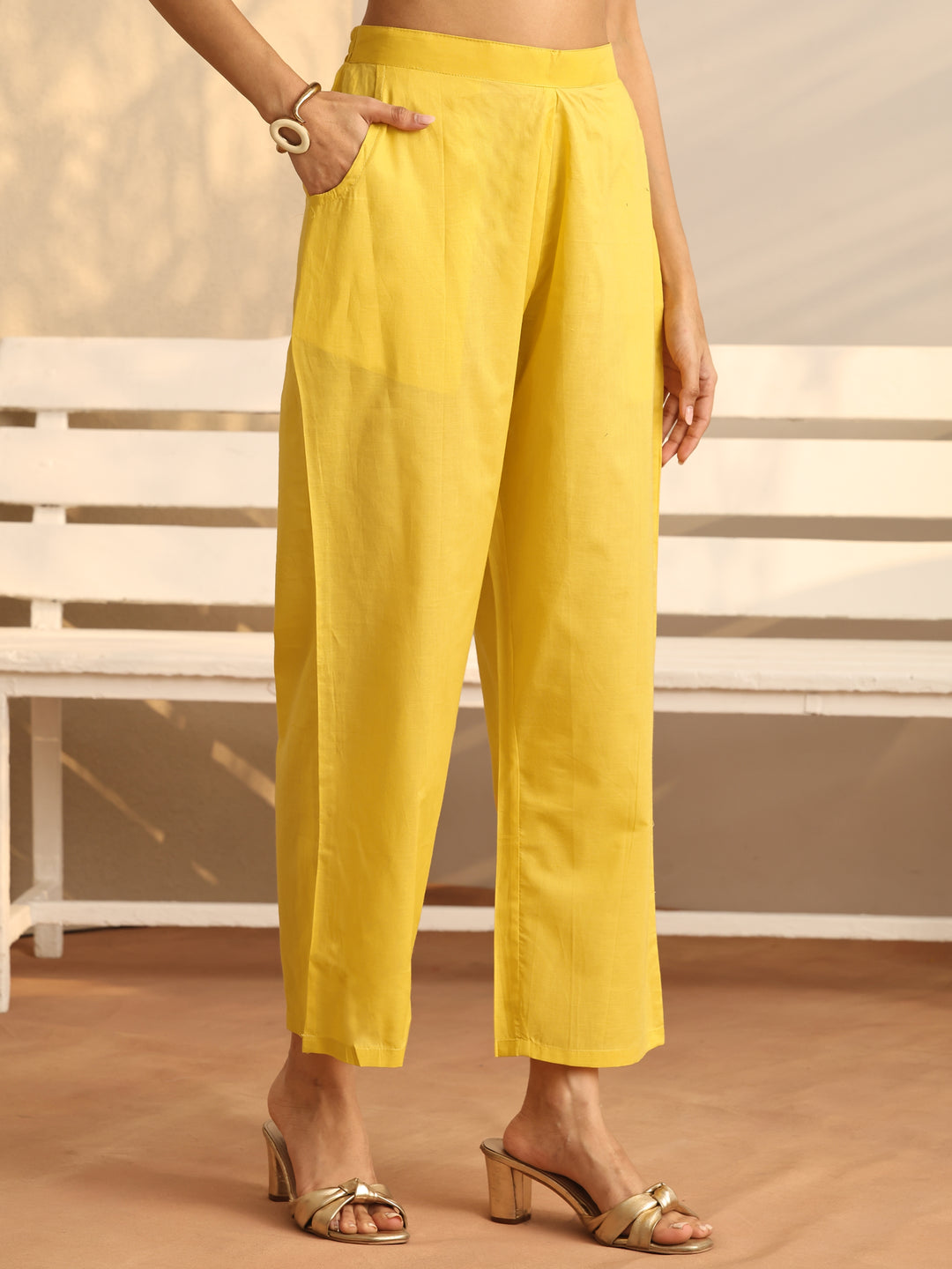  Yellow Embroidered Silk Blend Straight Suit Set With Dupatta 