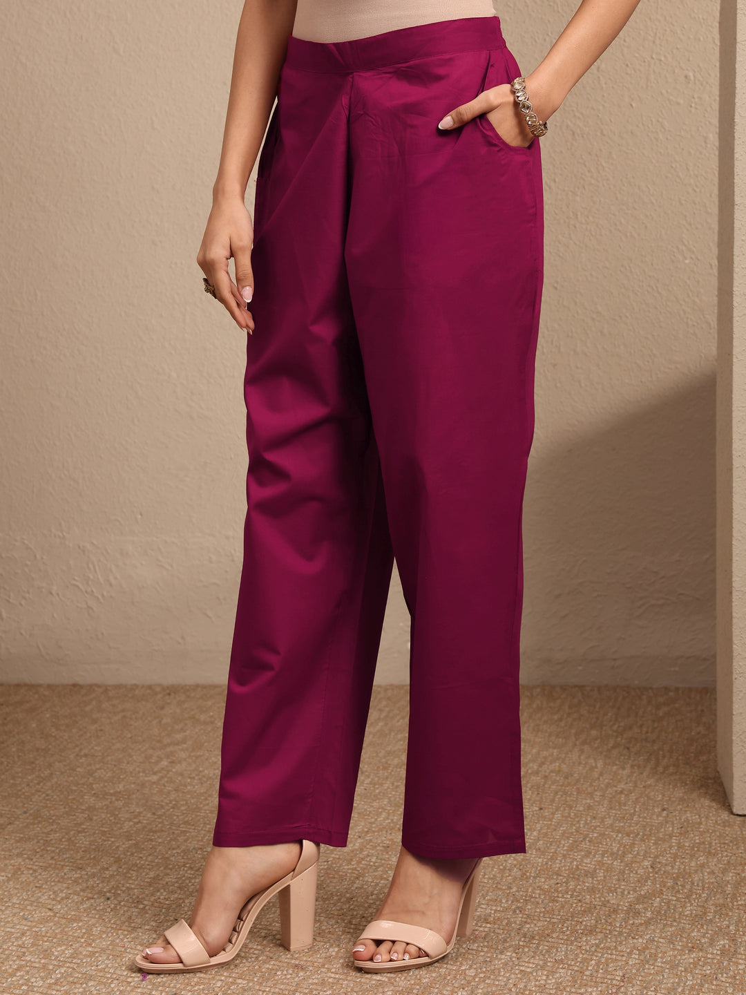  Magenta Embroidered Silk Blend Straight Suit Set With Dupatta 