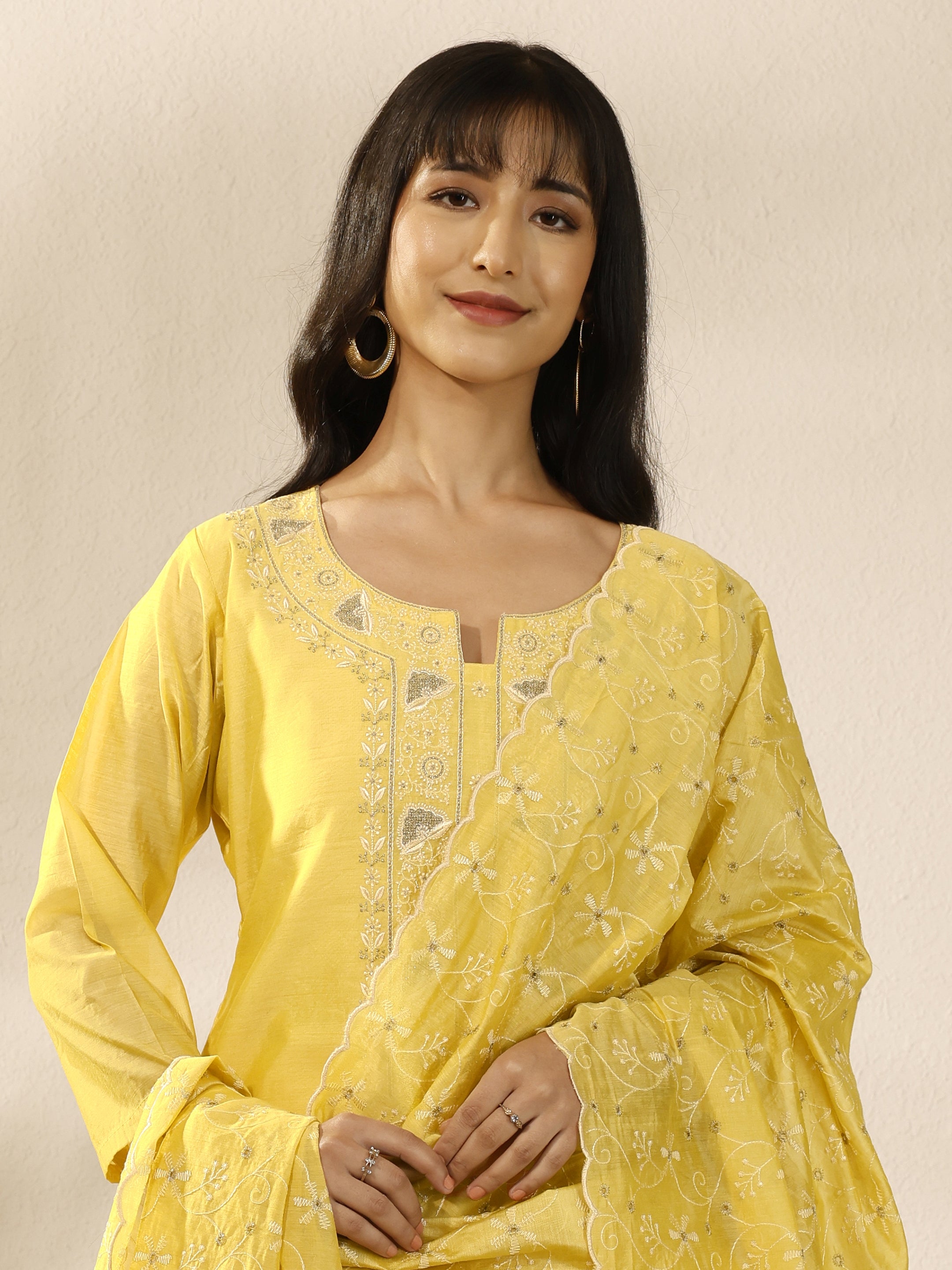 libas Yellow Embroidered Silk Blend Straight Suit Set With Dupatta-picture-45