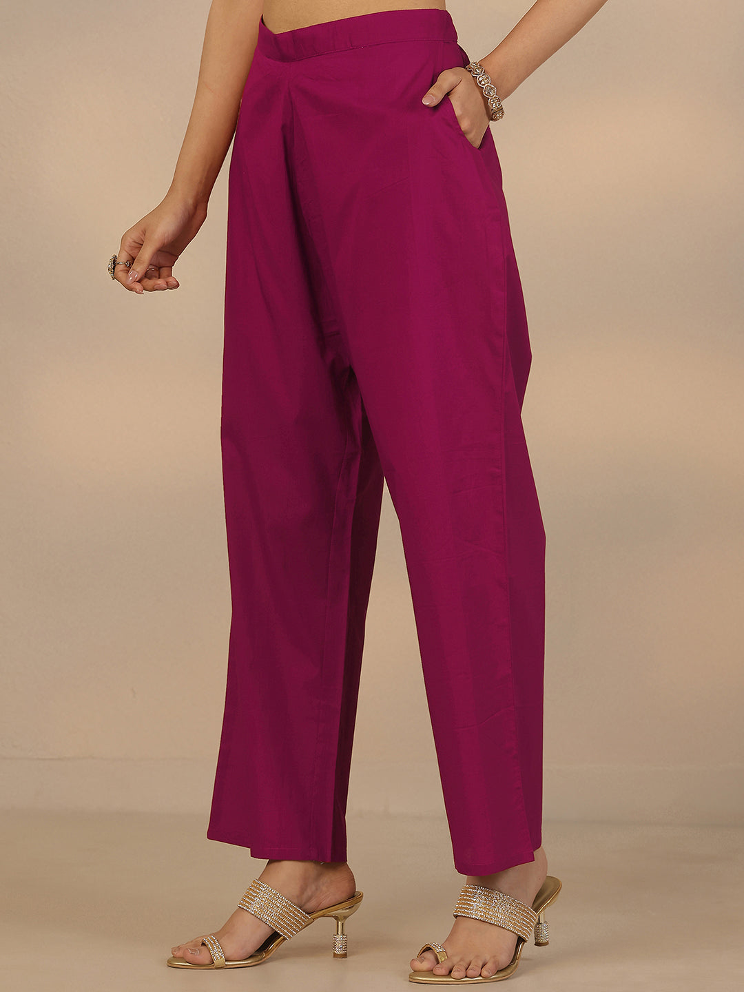  Magenta Embroidered Silk Blend Straight Suit Set With Dupatta 