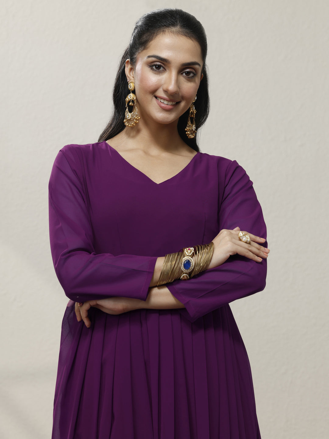  Burgundy Embellished Georgette Anarkali Suit Set With Dupatta 