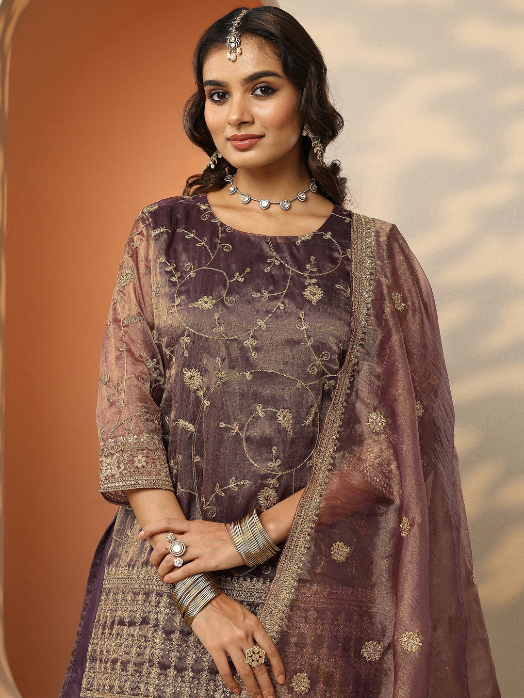  Libas Art Pink Embroidered Organza Straight Suit Set With Dupatta 