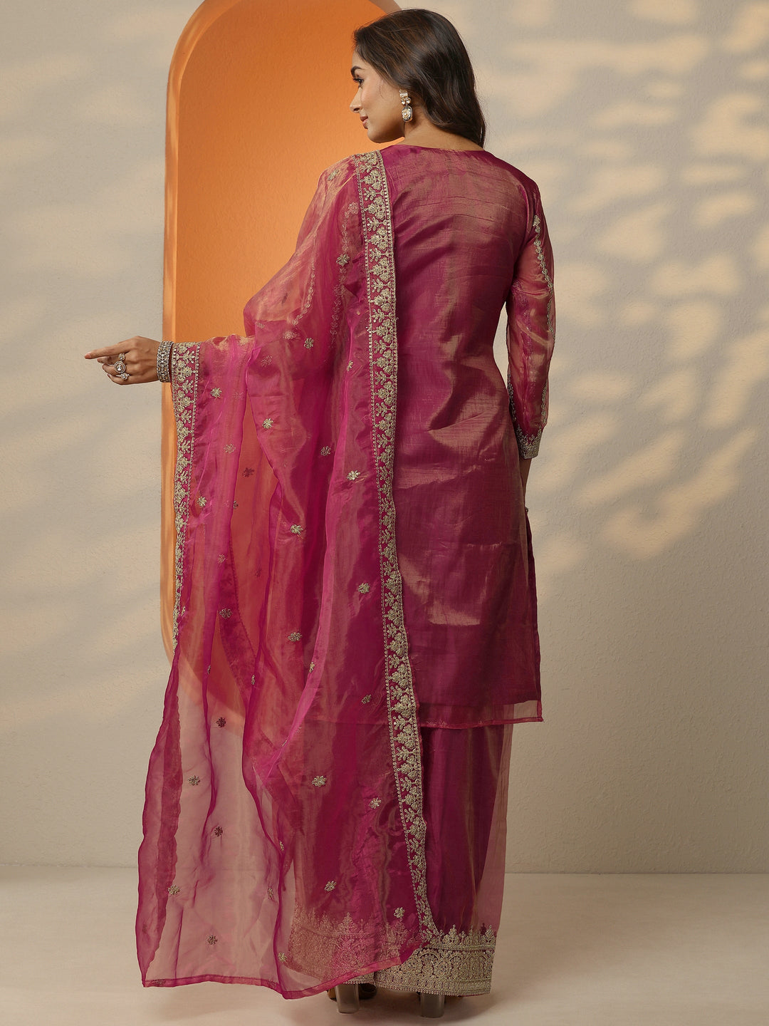  Libas Art Pink Embroidered Organza Straight Suit Set With Dupatta 