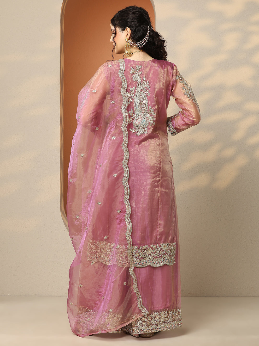  Libas Art Gold Embroidered Organza Straight Suit Set With Dupatta 
