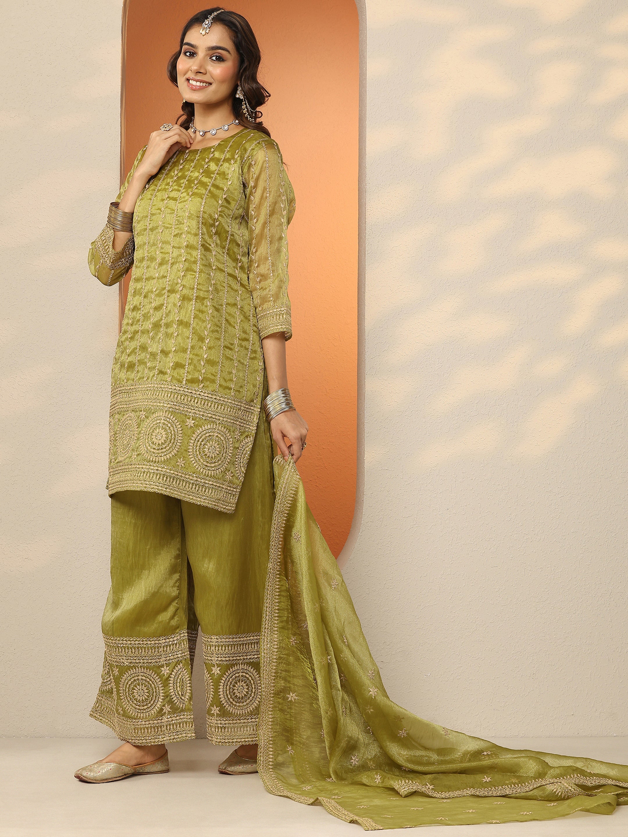 Libas Art Mustard Embroidered Chinon Straight Suit Set With Dupatta-picture-30