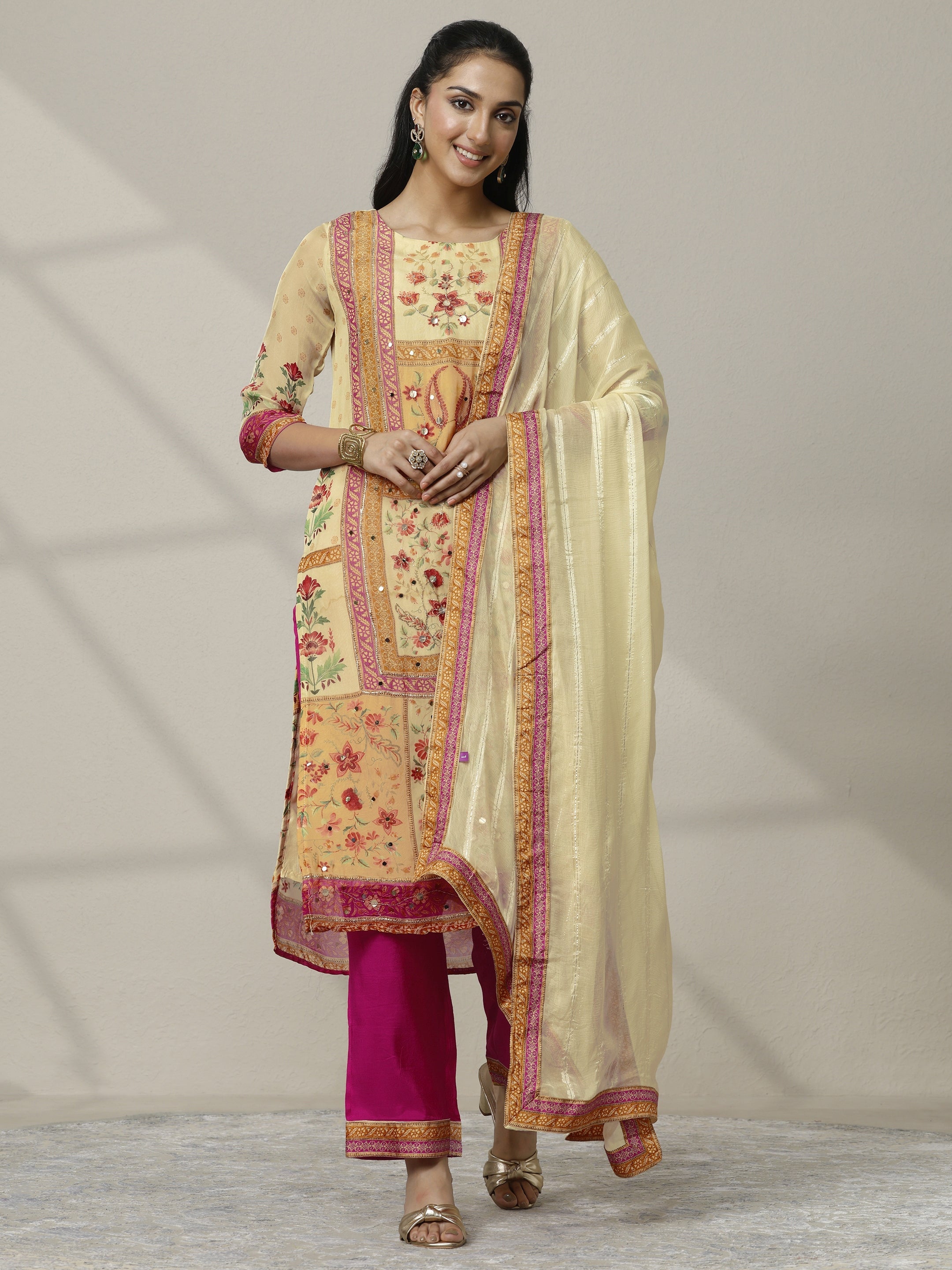 libas Cream Printed Organza Straight Suit Set With Dupatta-picture-19