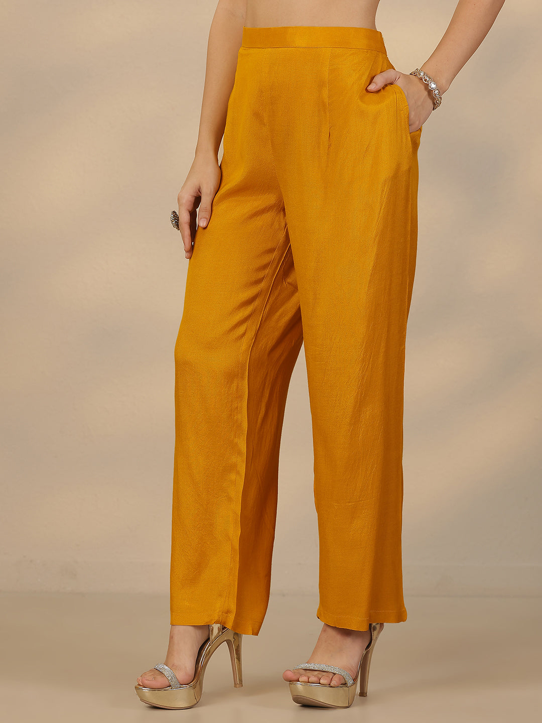  Mustard Woven Design Silk Blend Straight Suit Set With Dupatta 