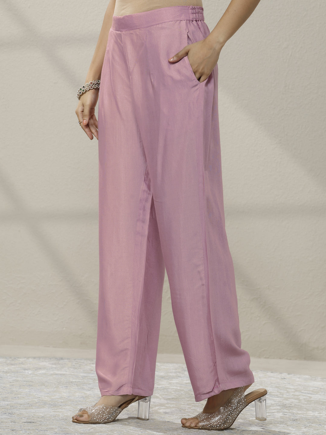  Pink Embroidered Organza Straight Suit Set With Dupatta 
