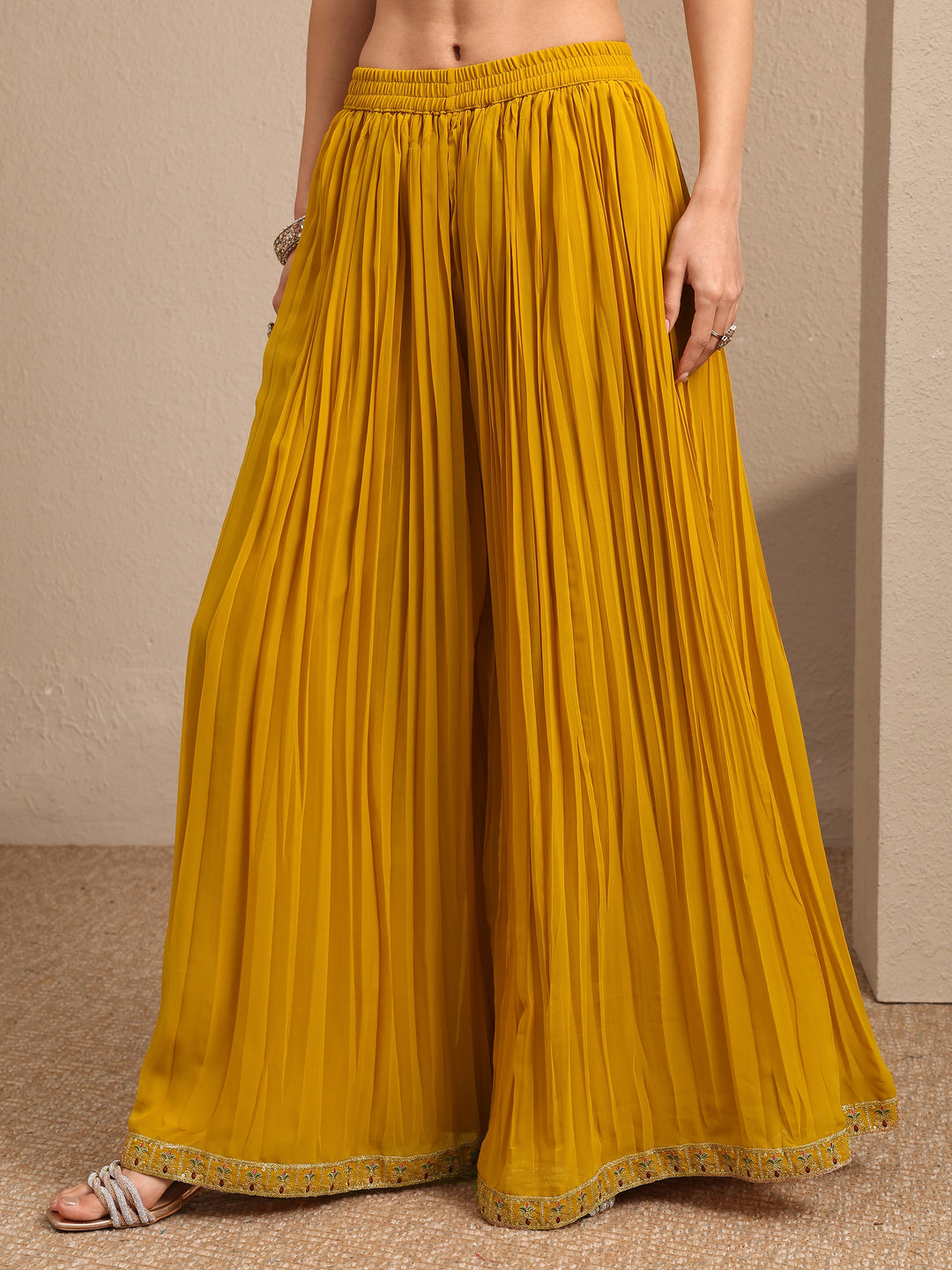  Libas Art Mustard Embroidered Georgette A-line Suit Set With Dupatta 