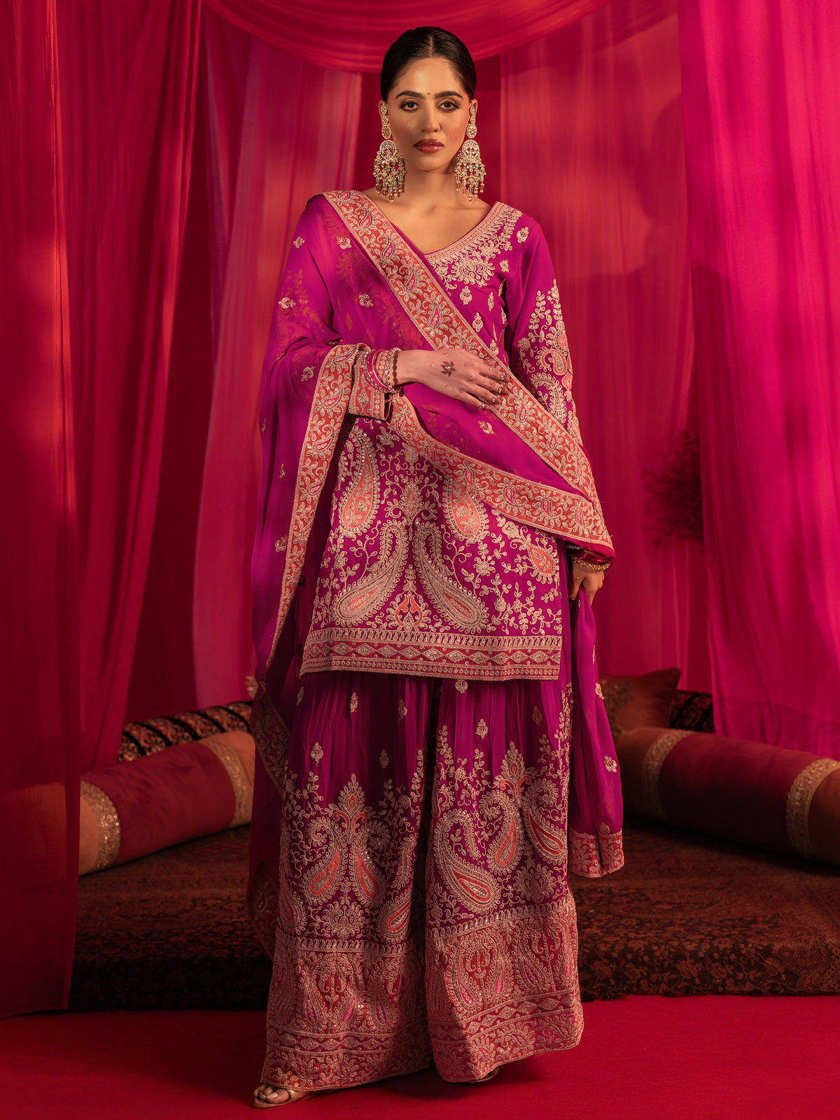 Libas Pink Printed Cotton Straight Suit Set With Dupatta