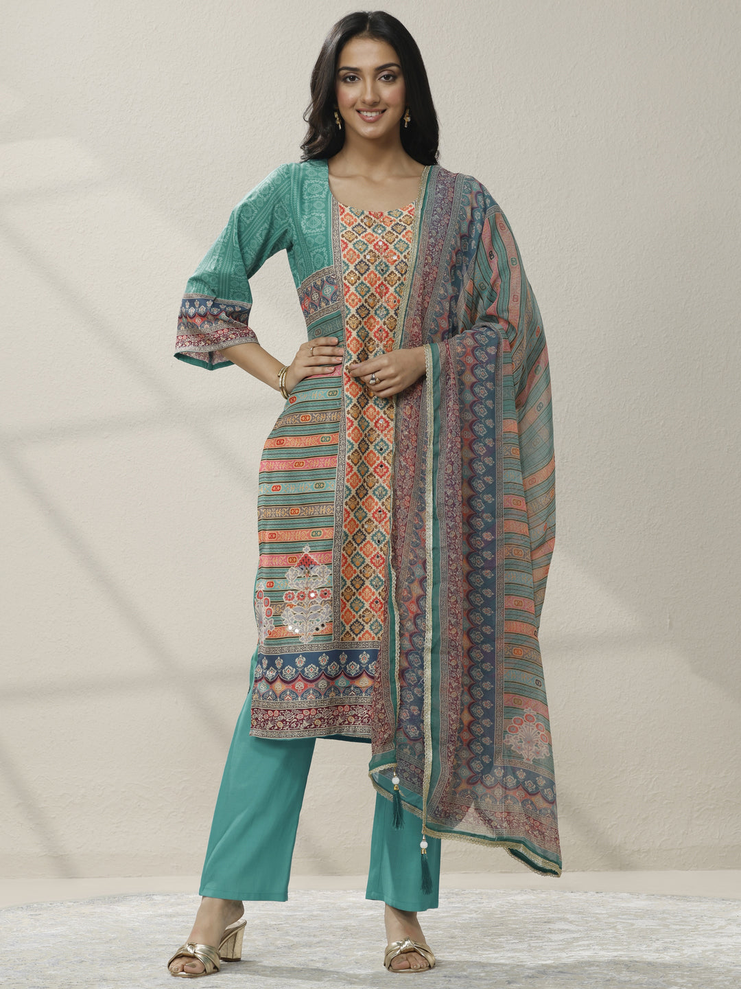  Multi Printed Crepe Straight Suit Set With Dupatta 