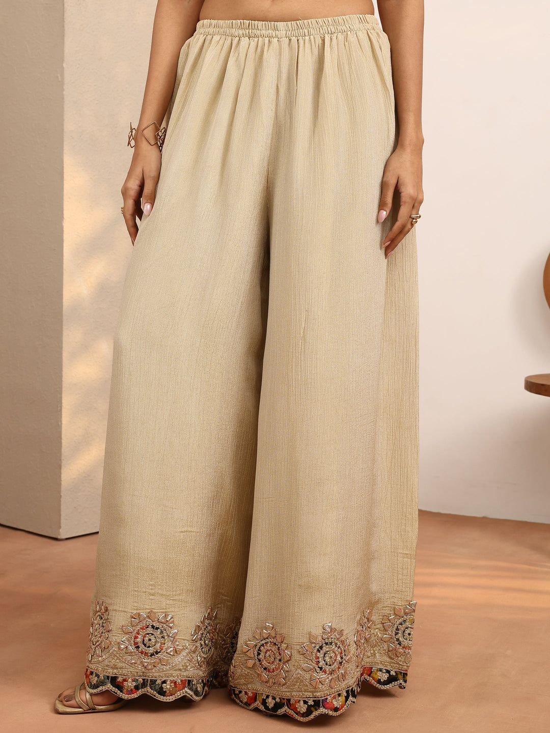  Libas Art Cream Embroidered Silk Blend Straight Suit Set With Dupatta 