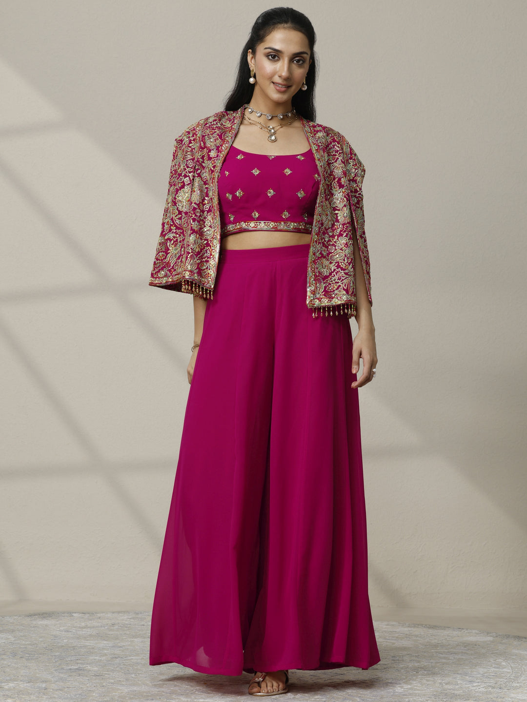 Libas Art Pink Embroidered Silk Blend Co-Ord Set
