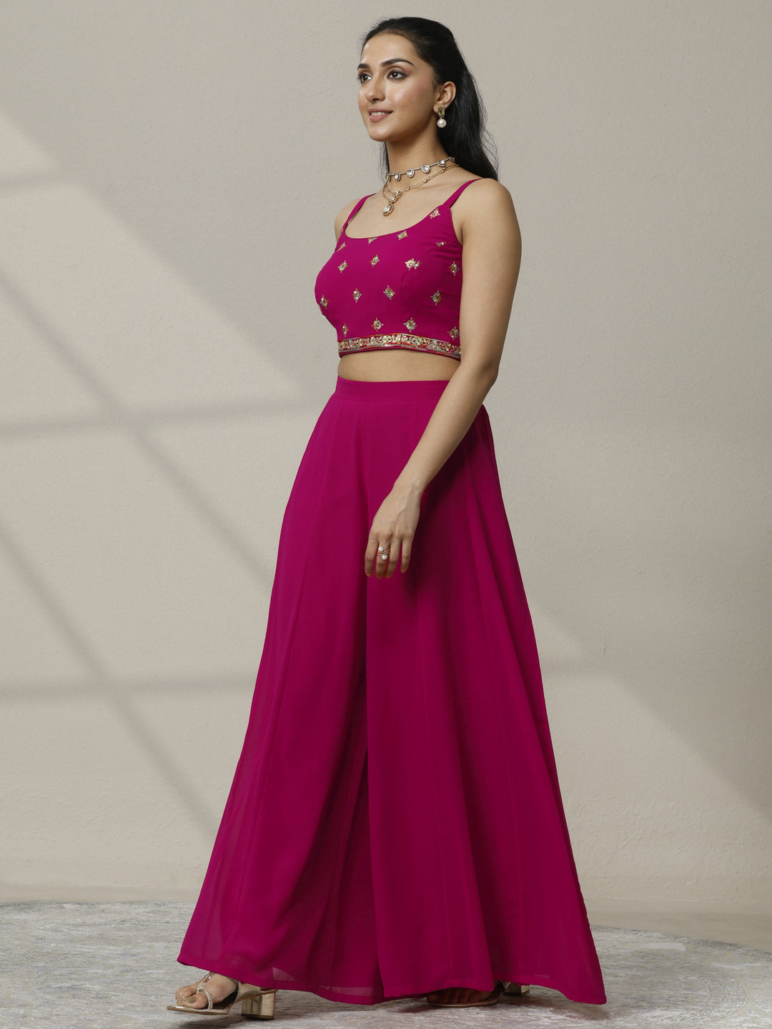  Libas Art Pink Embroidered Silk Blend Co-Ord Set 