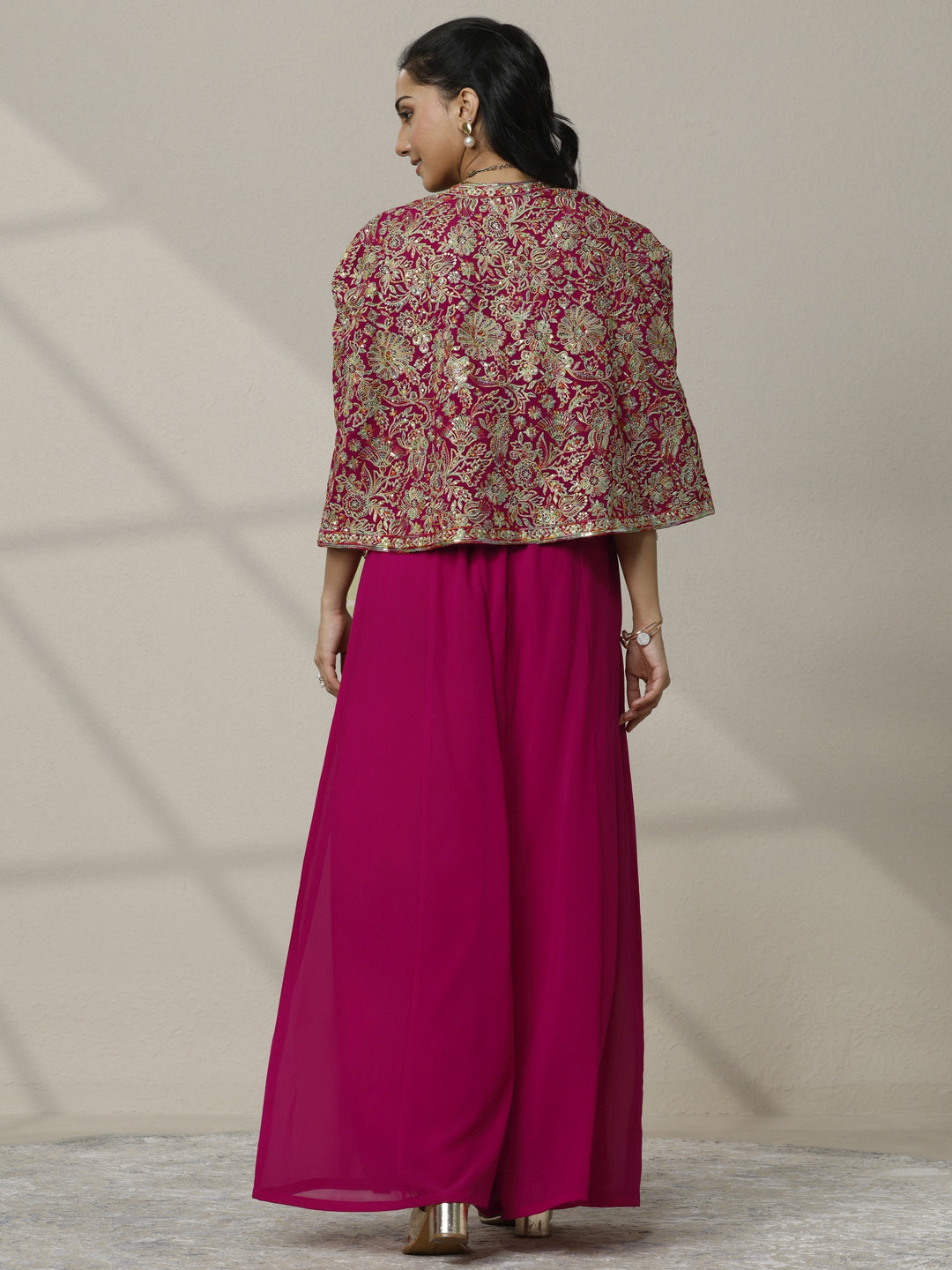  Libas Art Pink Embroidered Silk Blend Co-Ord Set 