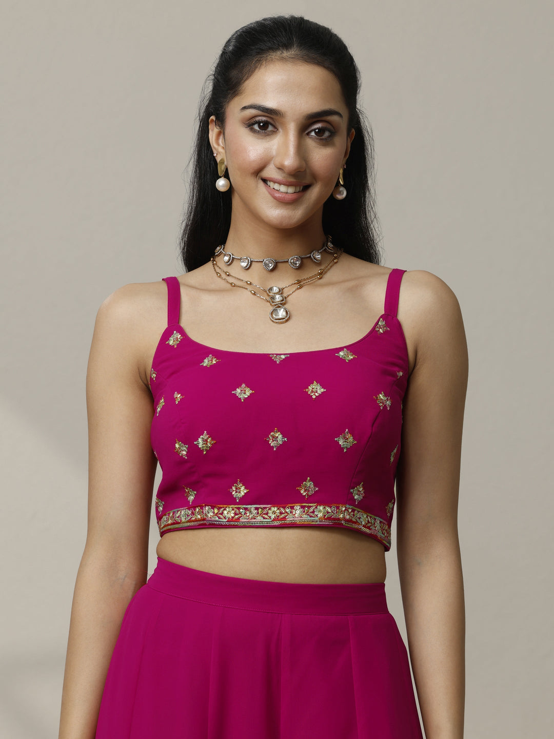  Libas Art Pink Embroidered Silk Blend Co-Ord Set 