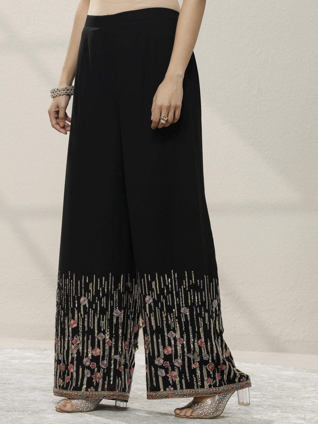  Black Embroidered Silk Blend Co-Ord Set 