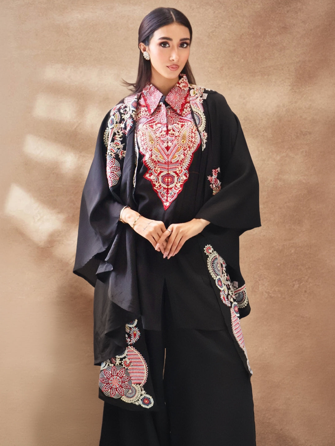 Libas Art Black Embroidered Crepe Co-Ord Set