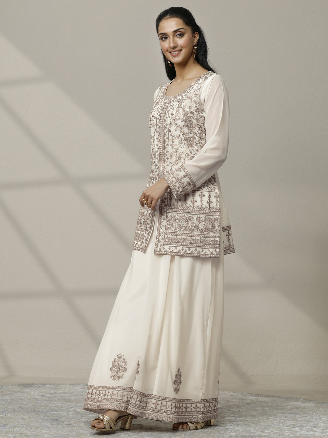  Libas Art Embroidered Georgette Straight Suit Set With Dupatta 