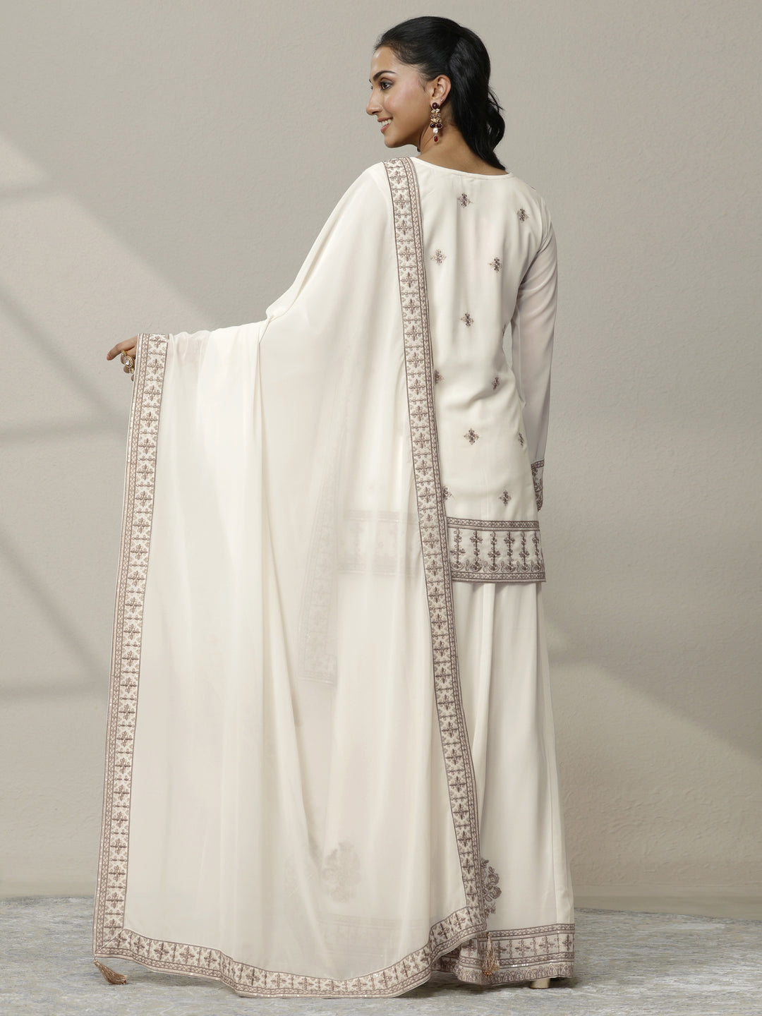  Libas Art Embroidered Georgette Straight Suit Set With Dupatta 