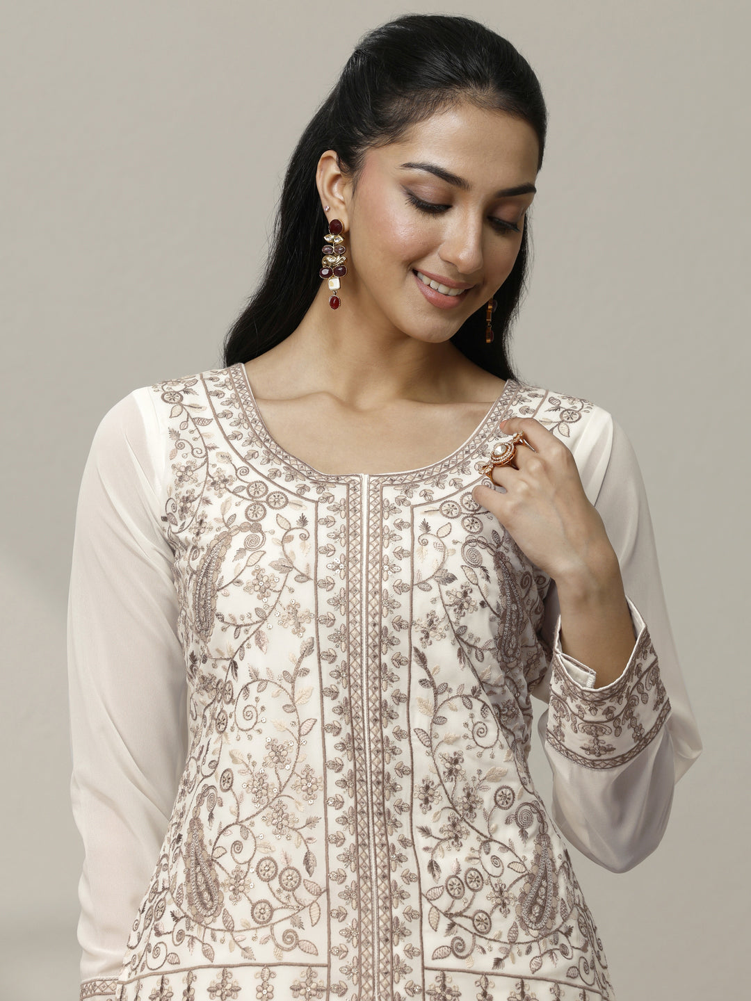  Libas Art Embroidered Georgette Straight Suit Set With Dupatta 