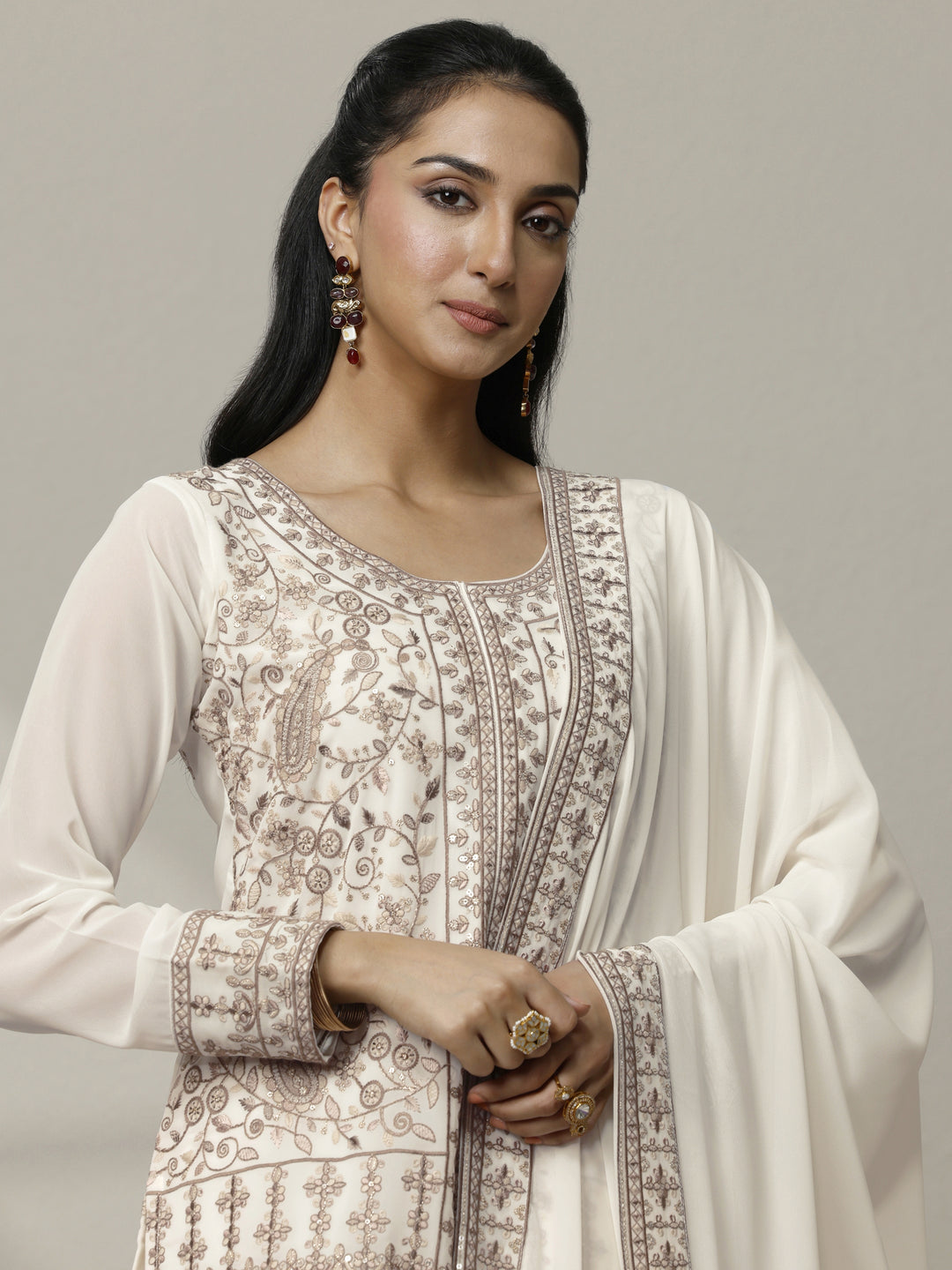  Libas Art Embroidered Georgette Straight Suit Set With Dupatta 