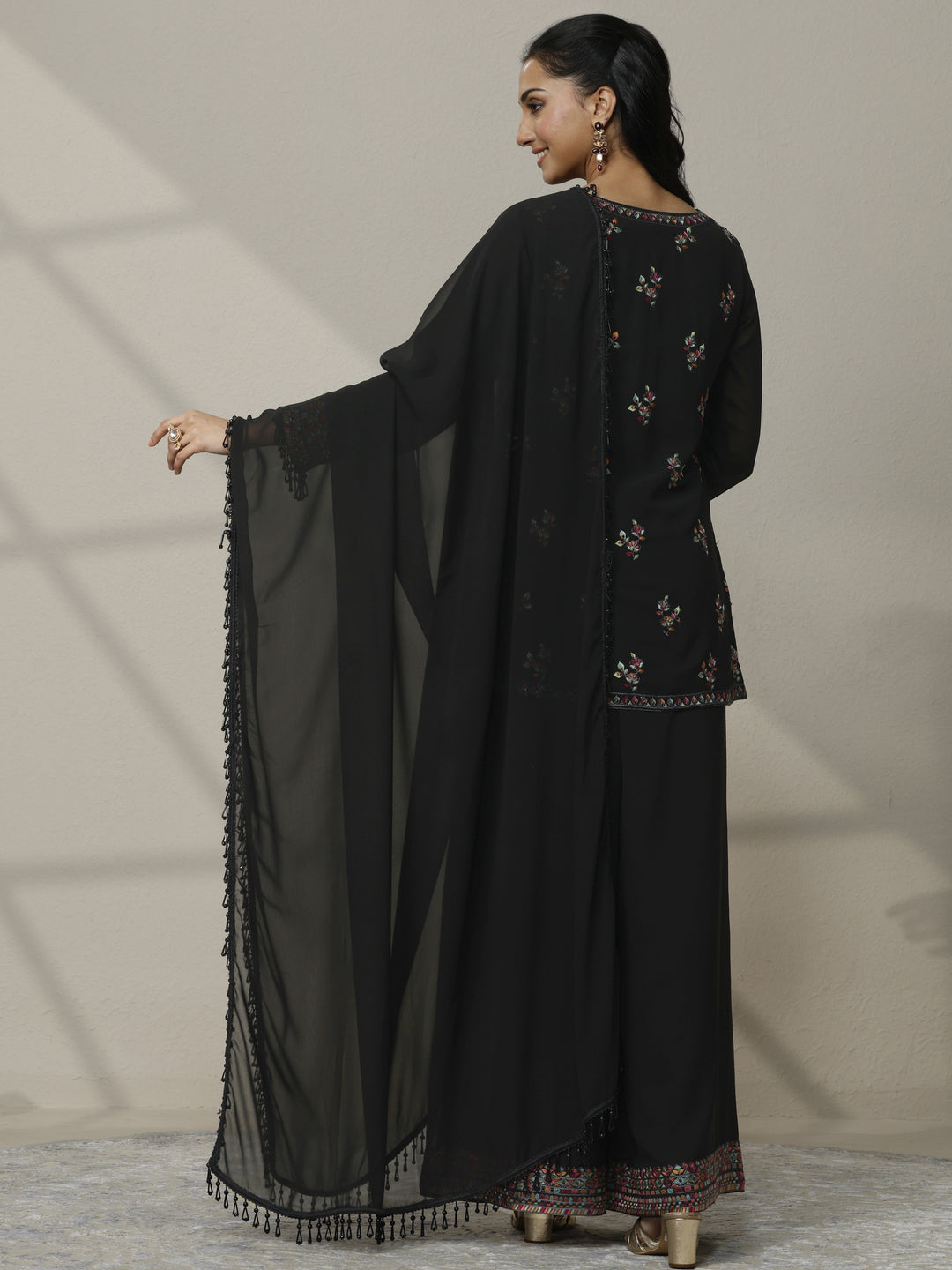  Libas Art Black Embroidered Georgette Suit Set With Dupatta 