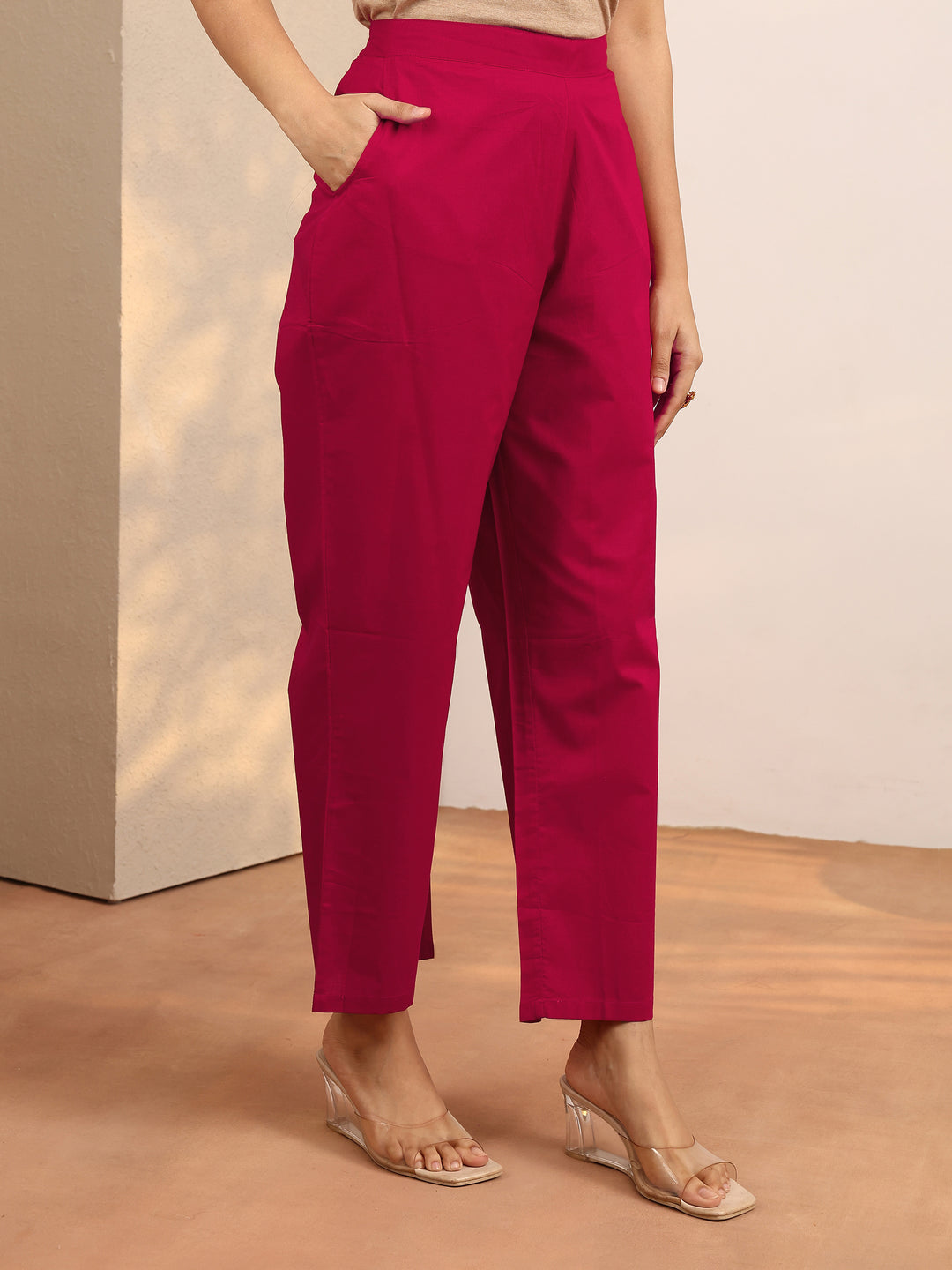  Red Embroidered Silk Blend Straight Suit Set With Dupatta 