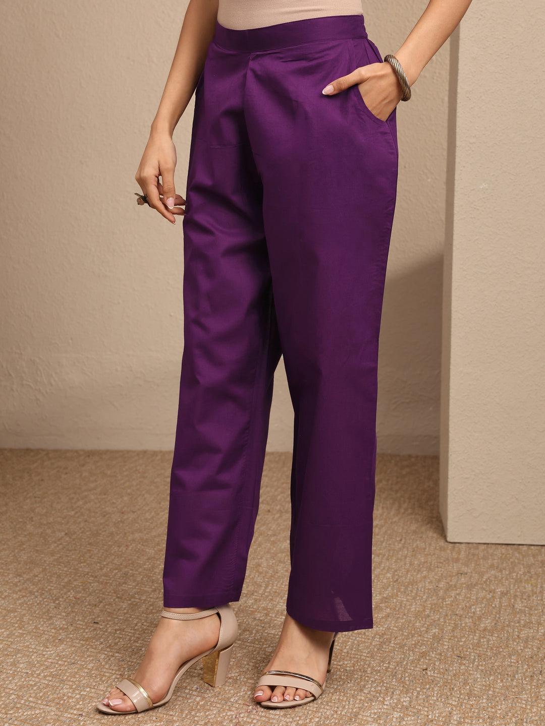  Purple Embroidered Silk Blend Straight Suit Set With Dupatta 